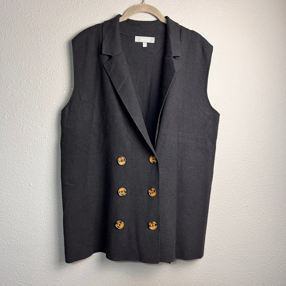 Marled Reunited Clothing XL Black Double Breasted Knit‎ Vest Blazer Sleeveless